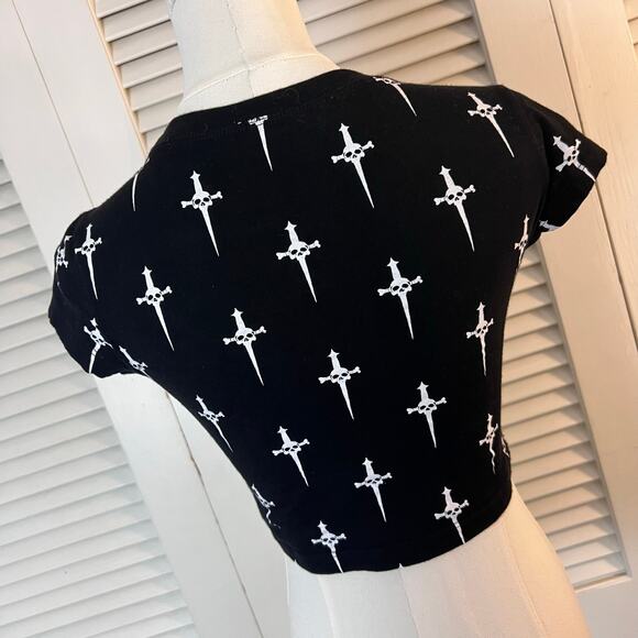 Lip Service Los Angeles Cross Print Crop Top Black White Small Y2K Gothic Punk - Picture 5 of 6